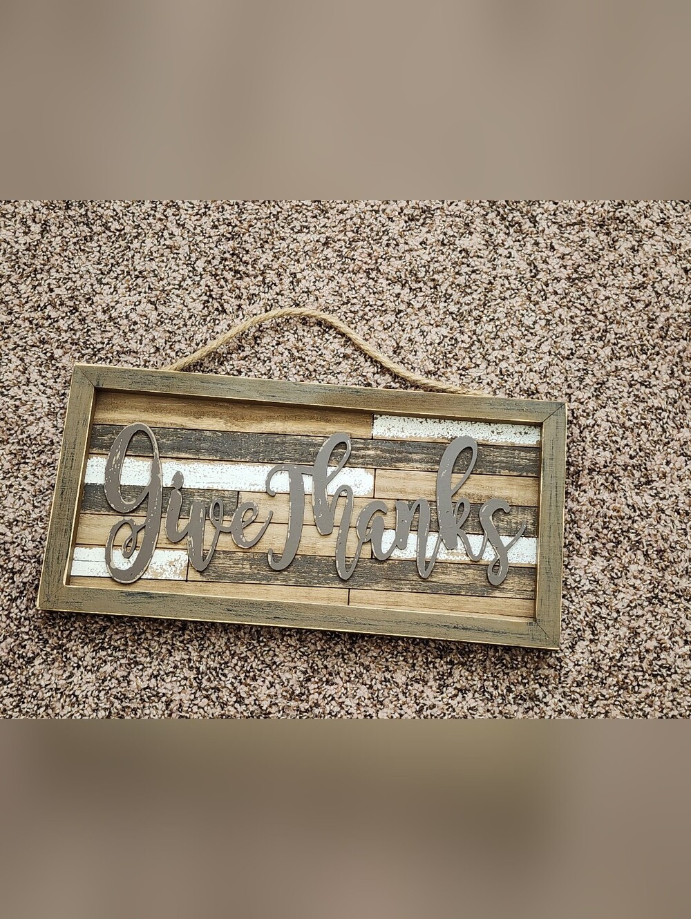 Rustic 'Give Thanks' Wall Sign - Neutral Wood and Gray